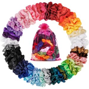 ADRIONE Satin Scrunchies for Women & Girls – 60 Pack Silk Scrunchies for Curly Hair