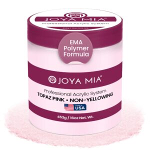 Joya Mia Acrylic Powder for Nails> MMA-Free> Super Adhesion Professional Powder for Flawless & Long-Lasting Nail Enhancements> Easy Application> Vibrant & Stunning Colors – Topaz Pink> 16 oz