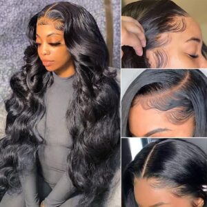 Pizazz Body Wave Lace Front Wigs Human Hair Pre Plucked with Baby Hair 180 Density Glueless Human Hair Wigs for Women 13×4 HD Transparent Lace Front Wigs with Natural Hairline(26 Inch)