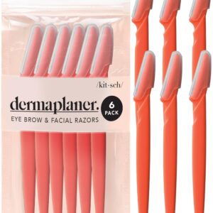 Kitsch Dermaplaning Tool – Face Razors for Women and Men, Eyebrow Trimmer and Face Shaver, Facial Hair Removal, Facial Razors for Women and Men, Dermaplane Razor – 6 pc Coral