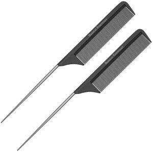 Professional 8.8 Inch Tail Comb (2 Pack) – Black Carbon Fiber And Stainless Steel Tail Comb – Anti Static And Heat Resistant – Lightweight For All Hair Types By Bardeau Essentials