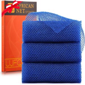 3 Pieces African Bath Sponge African Net Long Net Bath Sponge Exfoliating Shower Body Scrubber Back Scrubber Skin Smoother,Great for Daily Use (Blue)