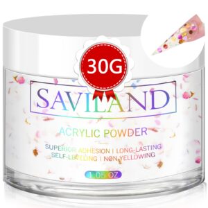 Saviland Colorful Yellow Acrylic Powder – 30g Professional Colored Acrylic Nail Powder for Acrylic Application> Acrylic Polymer Powder for Nail Extension & Carving French Manicure> No Need Nail Lamp