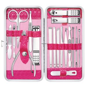 Gift for Women/Men,Nail Care kit Manicure Grooming Set with Travel Case – Yougai 18 Piece Stainless Steel Manicure Kit (Pink)…