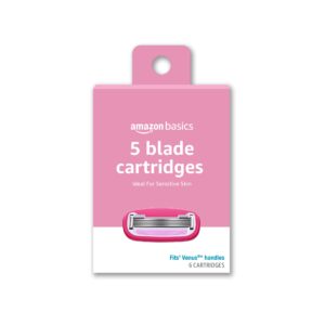 Amazon Basics Women’s 5 Blade Razor Blades Refills, Fits Amazon Basics FITS System & Venus Handles, 6 Cartridges (Pack of 1)