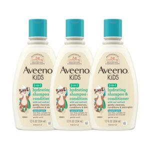 Aveeno Kids 2-in-1 Shampoo and Conditioner, Hydrating Shampoo and Conditioner for Soft, Smooth and Easily Manageable Hair, Oat Extract Formula, Gentle Scent, Hypoallergenic, 12 fl. oz, 3 Pack