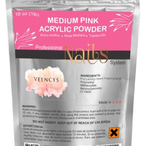 VEENCYS PROFESSIONAL ACRYLIC POWDER FOR NAIL ART-LONG LASTING-LARGE CAPACITY AND QUICK DRY SALON (16 oz> Pink)