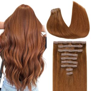 GOO GOO Clip in Hair Extensions Real Human Hair, Remy Human Hair Extensions Clip ins for Women, Natural Human Hair, 14inch 130g 9Pcs, 350 Copper