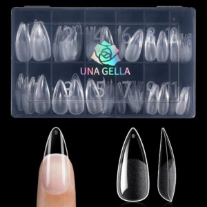 UNA GELLA Medium Stiletto Nail Tips Full Cover 120pcs Gel Nail Tips Stiletto Almond Pre-etched Stiletto Press on Nails Clear Acrylic Fake False Nails for Nail Extensions Home DIY Salon 12 Sizes
