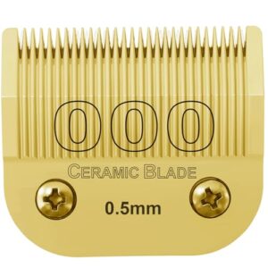 000 Professional Detachable Replacement Ceramic Blades. Compatible with Oster Classic 76/Power Pro/Power-Teq/Star-Teq Clipper. Compatible with Wahl Clippers. Size: 000, 1/50″ Cut Length. Golden. 1Pack