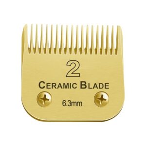 2# Professional Detachable Replacement Ceramic Blades. Compatible with Oster Classic 76/Power Pro/Power-Teq/Star-Teq Clipper. Compatible with Andis Clippers. Size: 2#, 1/4″ Cut Length. Golden. 1Pack