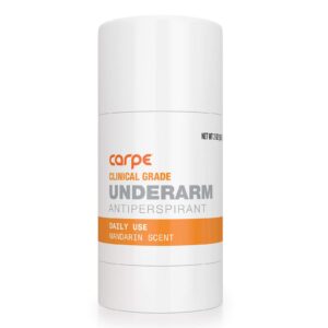Carpe Clinical Strength Deodorant + Antiperspirant – Clinical Grade Solid Stick – Combat Excessive Underarm Sweating + Hyperhidrosis (Mandarin Scent)