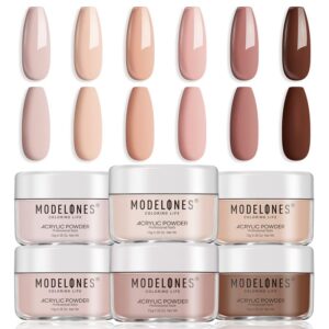 Modelones Nude Acrylic Powder 6 Colors Acrylic Nail Powder Kit Skin Tones Brown Neutral Nail Acrylic Cover Powder for Nail Art Extension No Nail Lamp Needed (C3-Nude Neutral)