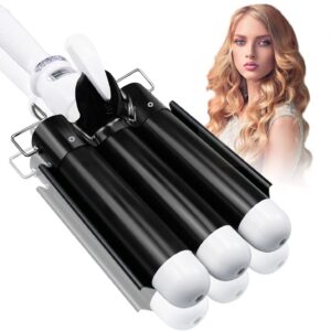 1.25 inch Three Barrel Curling Iron: Aleath Large 3 Barrel Hair Crimper with LCD Display – Dual Voltage Hair Waver Jumbo