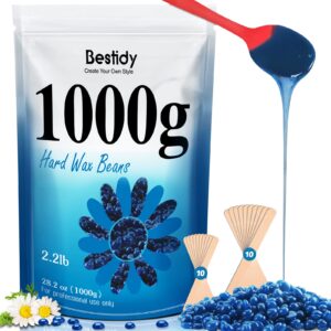 Bestidy Hard Wax Beads for Hair Removal – 1000g Waxing Beans for All Body and Bikini Areas (Blue)