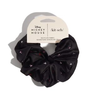 Kitsch Mickey/Minnie Fabric Rhinestone Scrunchies for Girls and Women, Hair Scrunchies for All Hair Types, Recycled Polyester, Perfect for Updo or Half Up Ponytail (Black) – 1 Piece