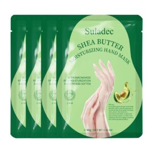 SULADEC Moisturizing Hand Mask with Shea Butter and Goat Milk> Hydrating Hand Masks for Dry Cracked Hands> Dry Skin Moisturizer for Soft and Smooth Touch Hands – Men Women – 4 Pairs