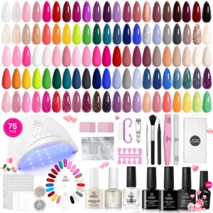 Beetles Gel Nail Polish Kit with U V Light-75PCS Chic Outfits 45 Colors Gel Polish Starter Kit,Soak Off All Season Gel Nail Kit with 5PCS Base Top Coat Nail Art Tools-Perfect Manicure Kit for Women