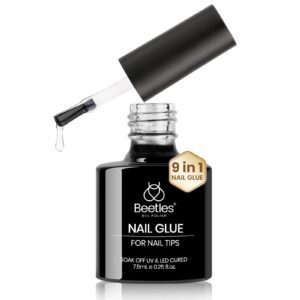 Beetles 9 in 1 Nail Glue Gel for Nail Tips and Clear Acrylic Nails Long Lasting, Curing Needed UV Extension Glue for False Nail Tips and Press on Nails
