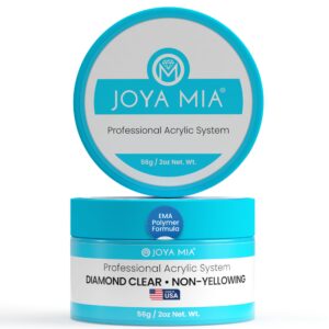 Joya Mia Acrylic Powder for Nails> MMA-Free> Super Adhesion Professional Powder for Flawless & Long-Lasting Nail Enhancements> Easy Application> Vibrant & Stunning Colors – Diamond Clear> 2 oz