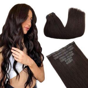 GOO GOO Clip in Hair Extensions Real Human Hair, Remy Human Hair Extensions Clip ins for Women, Natural Human Hair, 24inch 160g 7Pcs, 2A Light Brown
