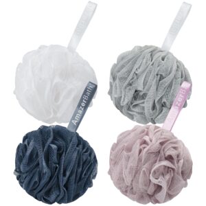 AmazerBath Loofah Sponge 60g/Piece, Exfoliating Bath Sponge Body Scrubber – Loofa Set of 4 Grey Blue-Pink-Grey-White