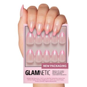 Glamnetic Press On Nails – Bubble Gum Glaze | Short Almond Pink French Tip Nails with a Glaze Finish | 15 Sizes – 30 Nail Kit with Glue