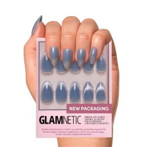 Glamnetic Press On Nails – Baby Blues | Short Almond, Pastel Blue Nails with a Mesmerizing Metallic Finish | 15 Sizes – 30 Nail Kit with Glue