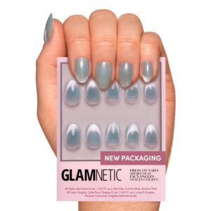 Glamnetic Press On Nails – Unicorn Tears | Short Oval, Misty-Grey Nails with a Mesmerizing Metallic Finish | 15 Sizes – 30 Nail Kit with Glue