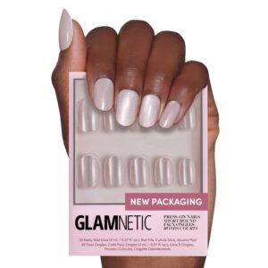 Glamnetic Press On Nails – Pure Intentions | Glossy, Semi-Transparent, Short Round Nails, Reusable | 12 Sizes – 30 Nail Kit with Glue