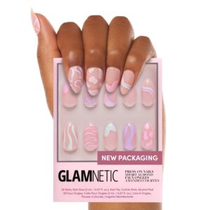 Glamnetic Press On Nails – Wild Card | Opaque UV Finish Short Pointed Almond Shape, Reusable Pastel Nails in 12 Sizes – 24 Nail Kit with Glue