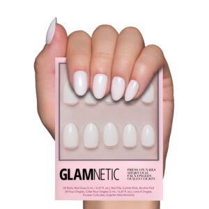 Glamnetic Press On Nails – White Swan | Opaque Classic Off White Short Oval False Nails, Reusable Stick On Fake Nails with Glue | Salon Quality | 15 Sizes – 30 Nail Kit