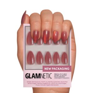 Glamnetic Press On Nails – Rose | Short Almond Rosy-Pink Nails with a Mesmerizing Metallic Finish | 15 Sizes – 30 Nail Kit with Glue
