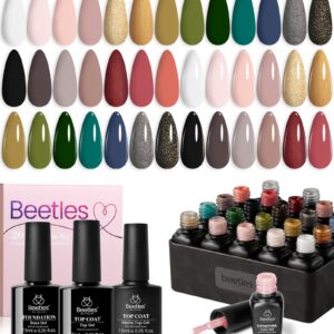 Beetles 23Pcs Spring Gel Nail Polish Kit with Base Gel Top Coat, Pink Nude Grey Green White Black Glitters Gel Polish Set Soak off UV Led Gel Nail Art New Year Gift for Girls Women Lucky Tarot