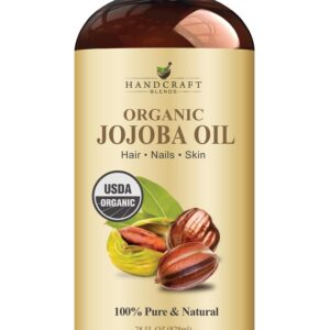 Handcraft Blends USDA Organic Jojoba Oil – Cold-Pressed 28 Fl Oz – 100% Pure and Natural – Premium Grade Carrier Oil for Skin and Hair – Hair and Body – Massage – Hexane-Free