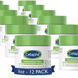 Cetaphil Face & Body Moisturizer, Hydrating Moisturizing Cream for Dry to Very Dry, Sensitive Skin, NEW 1 oz 12 Pack, Fragrance Free, Non-Comedogenic, Non-Greasy