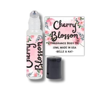 Fragrance Body Oil Roll-On Scented Cherry Blossom – 0.33 Fl Oz (10ml) for Men & Women – 100% Fragrance Oil – No Alcohol Fillers – Can Also Use as Diffuser Oil – Made in USA
