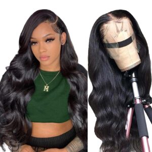 Douyin Body Wave Lace Front Wigs Human Hair Pre Plucked 180% Density 13×4 HD Lace Front Wigs For Women Human Hair Wigs Glueless Transparent Frontal Wig Natural Black Color (24 Inch)