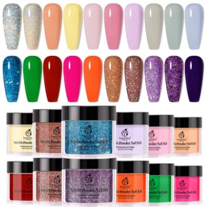 Beetles Acrylic Powder Nail Kit 20 Colors Rainbow Glitter Acrylic Nails Powder Professional Polymer Powder Colorful Set for Nail Extension Art Gifts Women DIY at Home