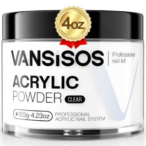 VANSISOS Clear Acrylic Powder 4.23oz: Professional Acrylic Nail Powder Polymer Large Capacity Upgraded Nail Acrylic Powder Clear for 3D French Nail Manicure Extension Nails Carving Acrylic Nail Art