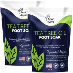 Tea Tree Oil Foot Soak with Epsom Salt – Best Toenail Fungus Treatment, Athletes Foot & Softens Calluses – Soothes Sore & Tired Feet, Fungal Toe, Foot Odor Scent, Spa Pedicure – Made in USA – 2 Pack