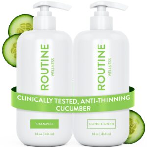 Routine Wellness Anti-Thinning Shampoo and Conditioner Set for Thinning Hair – Biotin DHT Blocker Women & Men – Color Safe Shampoo for Hair Loss & Healthier Hair – Cucumber (Pack of 2)