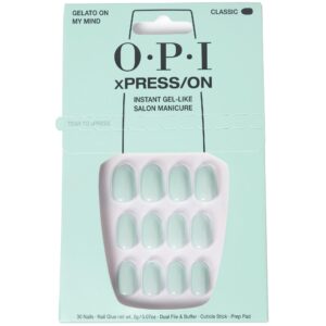 OPI xPRESS/ON Gelato on My Mind | Soft Blue Short Round Press On Nails | With Nail Glue | Long Lasting, Reusable, Non-damaging