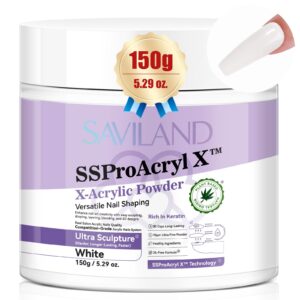 SAVILAND Long-Lasting White Acrylic Powder: Smoother Keratin Nail Powder 2024 Blending Tech 5.29oz for DIY Sculpture Extension Carving 3D Art Tech Salon