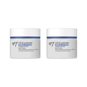 No7 Lift & Luminate Triple Action Fragrance Free Day Cream SPF 30 – Broad Spectrum Anti-Aging Face Cream – Hydrating Hibiscus Peptides & Hyaluronic Acid + Emblica & Vitamin C (2 pack, 1.69 Fl Oz each)