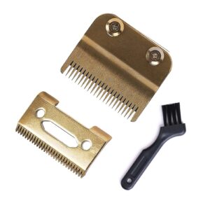 Professional Clipper Replacement Blades,Carbon Steel Hair Trimmer 2 Holes Adjustable Hair Clipper Parts Blade for Wahl 8148,Wahl Senior, Magic Clipper,Pack of 2, 4 Screws,1 Small Brush (Gold)