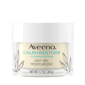 Aveeno Calm + Restore Oat Gel Facial Moisturizer for Sensitive Skin, Lightweight Gel Cream Face Moisturizer with Prebiotic Oat & Feverfew, Hypoallergenic, Fragrance- & Paraben-Free, 1.7 oz (Pack of 5)