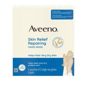 Aveeno Skin Relief Repairing Hand Mask> Moisturizing Gloves with Prebiotic Oat & Shea Butter for Very Dry Skin> Hand Care for Sensitive Skin> Fragrance-Free> Value Pack> 6 Pairs of Single-Use Gloves