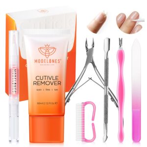 Modelones Cuticle Remover Kit – Cuticle Remover Cream & Cuticle Oil, Cuticle Care Kit w/Cuticle Trimmer Cuticle Pusher & Cuticle Nipper for DIY Nail Manicure, Removedor de Cuticula for Nail Care
