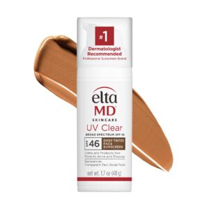 EltaMD UV Clear Deep Tinted Sunscreen for Face SPF 46, With Zinc Oxide, Oil-Free, Lightweight, For Acne-Prone Sensitive Skin, Dermatologist Recommended, 1.7 oz